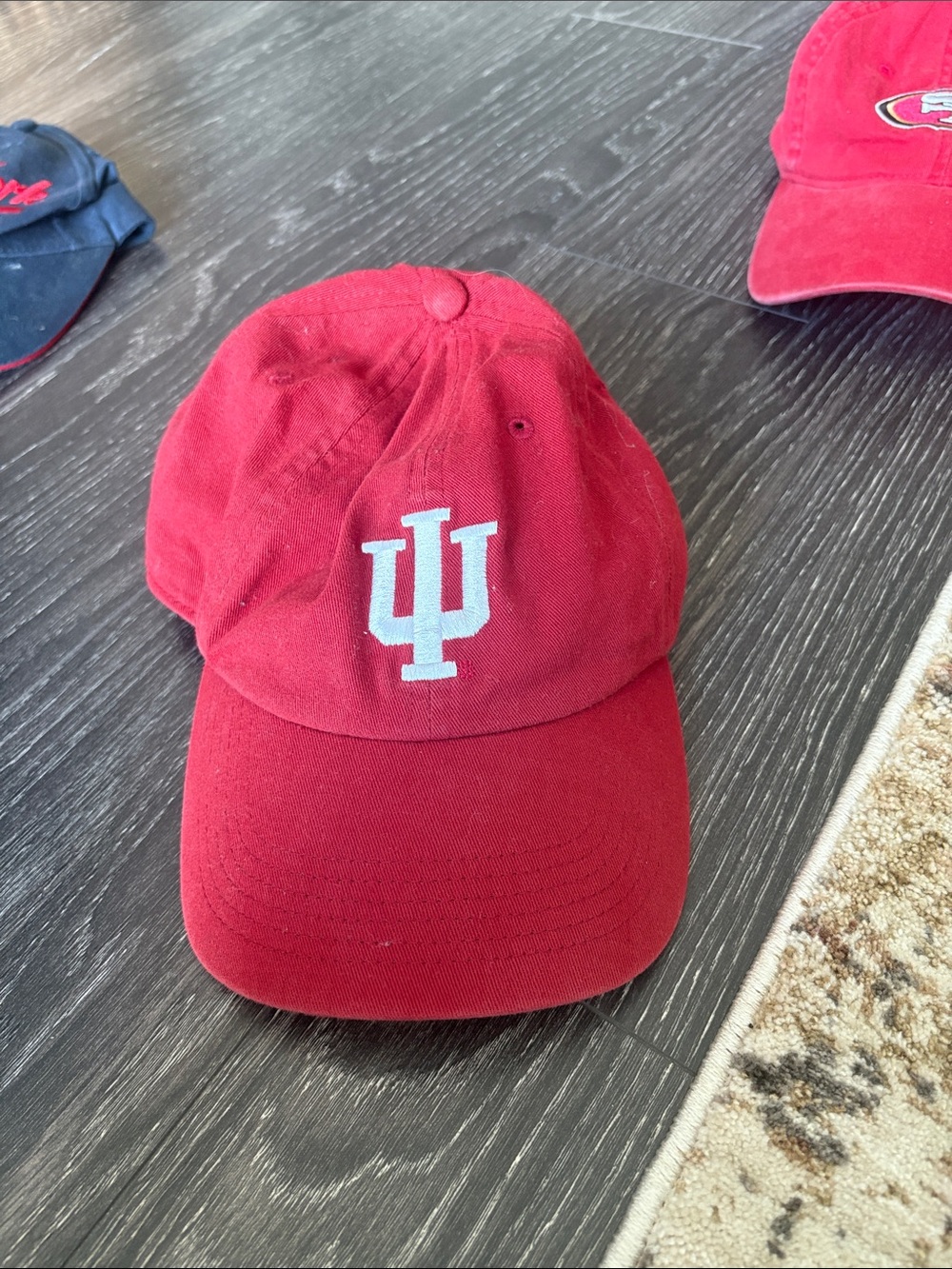 Kids Red Baseball Cap with White IU Logo